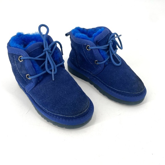 UGG Neumel Blue Suede Chukka Slip On Sherpa Child Boot - Picture 2 of 5